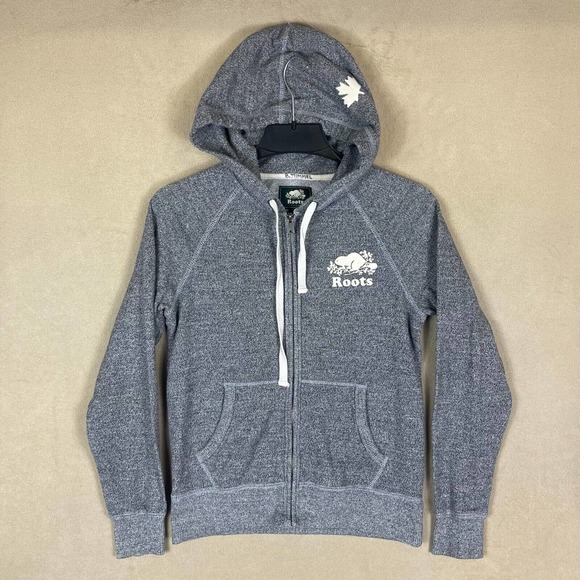 Roots Full Zip Hoodie Womens XS Gray Pocket‎ Regular Fit - Picture 1 of 11